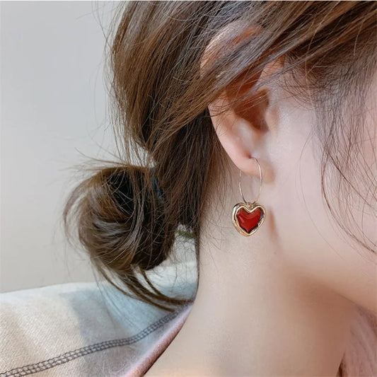 Enamel Heart Dangle Earrings