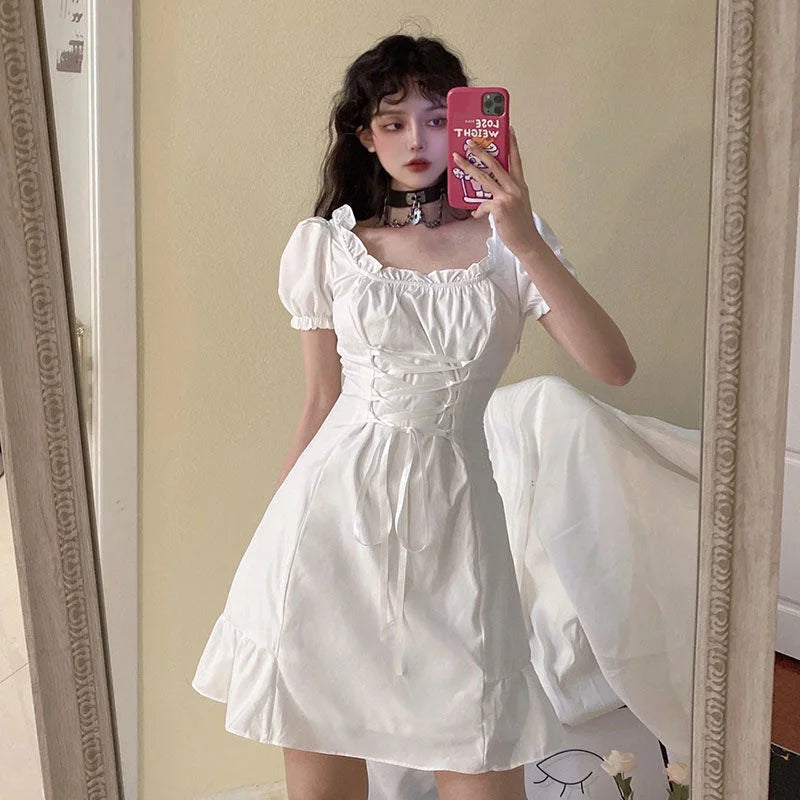 White Mini Dress Lace Cross Lacing Up