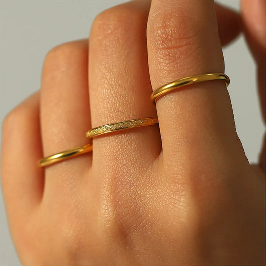 3Pcs Vintage 18K Gold-Plated Stainless-Steel Rings Set