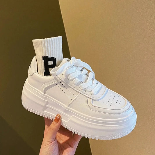 Leather Women's White Vulcanize Sneakers