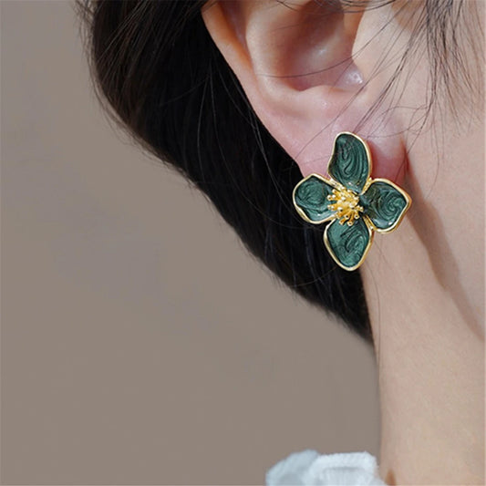 Vintage Hibiscus Glaze Flower Earrings
