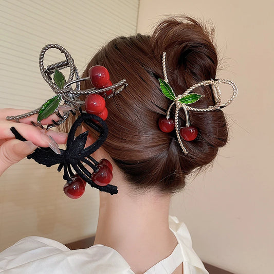 Metal Red Cherry Hair Claw Clips