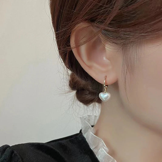 Classic Pearl Heart Pendant Earrings