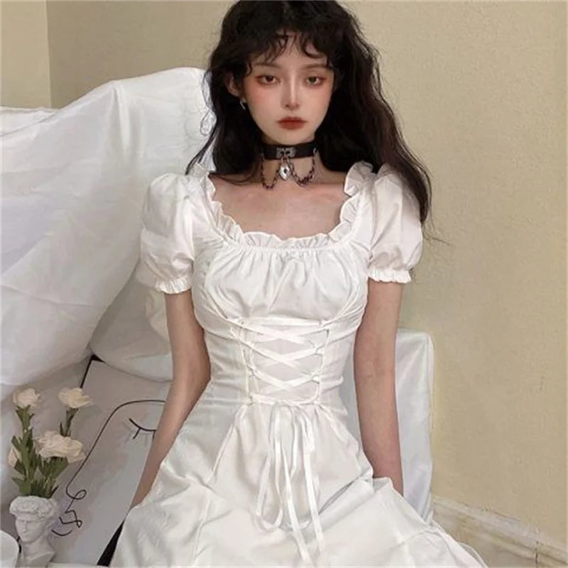White Mini Dress Lace Cross Lacing Up