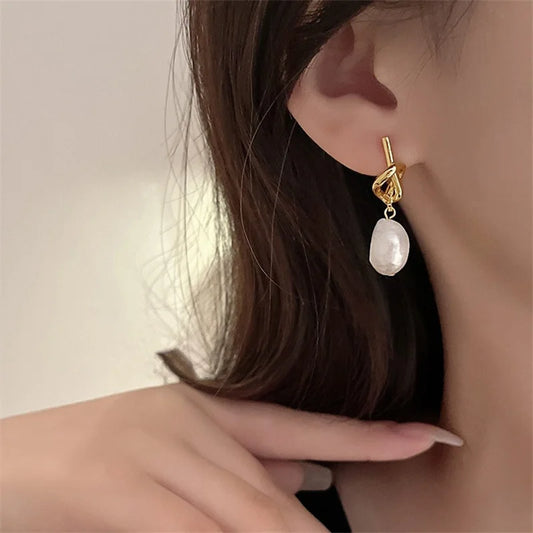 Elegant Bean Spliced Flat Pearl Earrings